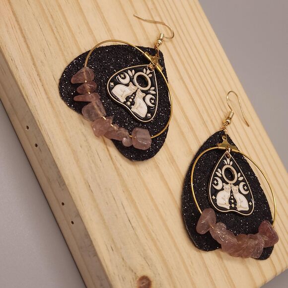 Natural Irregular Purple Stone Planchette Cat Earrings - Picture 3 of 4